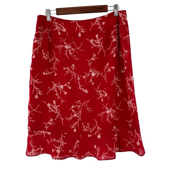 Jones Wear Floral Red A-Line Skirt Ruffle Hem Size 12 Knee-Length Tulip Flounce - Picture 5 of 12